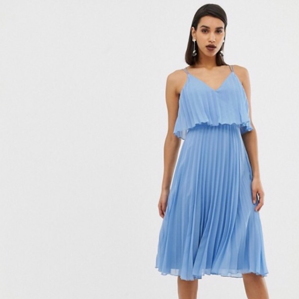 ASOS blue pleated midi dress (size 6)
